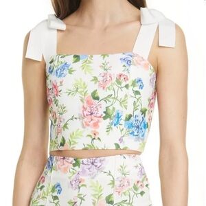 🔥🔥🔥Alice + Olivia Nika Floral Fitted Cropped Top In Gardenia Size Large